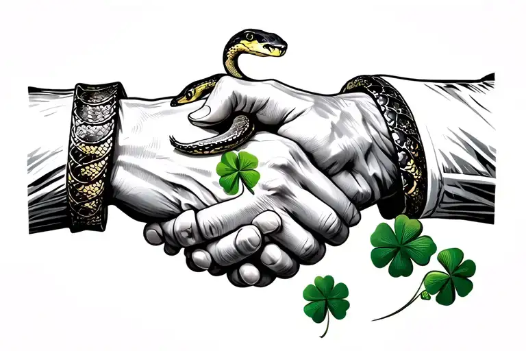 A Handshake Where One Is A Snake The Other Is A Hand With A Four Leaf Clover Cuff Link