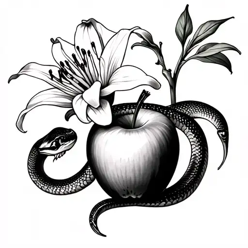 Snake And Apple With Spider Lily