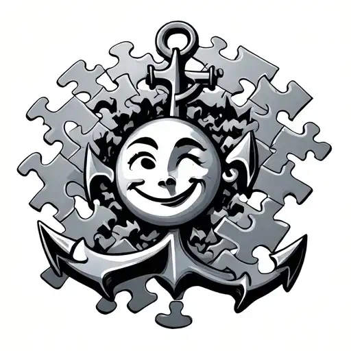 Happy Face And A Anchor Breaking Through The Surface Of A Puzzle