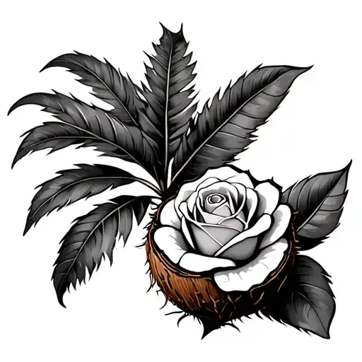 A Coconut Tree With A Jamaican Rose