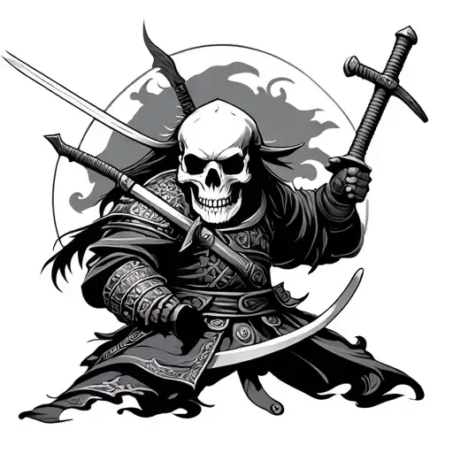 Samurai Skull Warrior Wielding A Sword