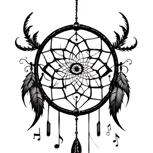 A Surreal Design Of A Music-themed Dreamcatcher With Symbolistik Accents