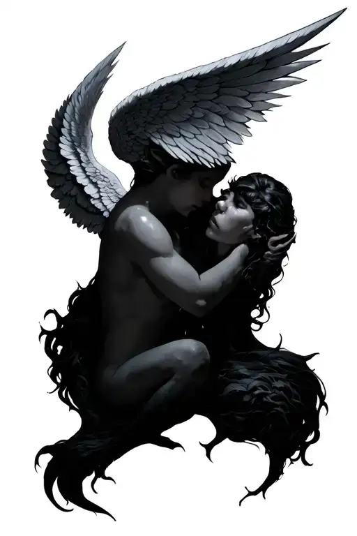 Angel Wing And Demon Wing Attached To A Human Body