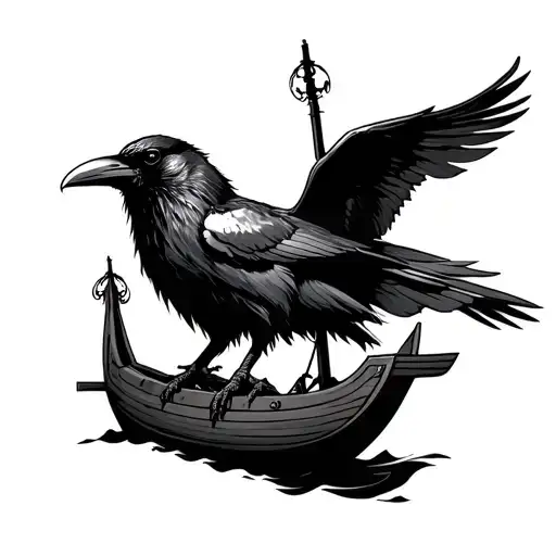Viking Ship And Raven