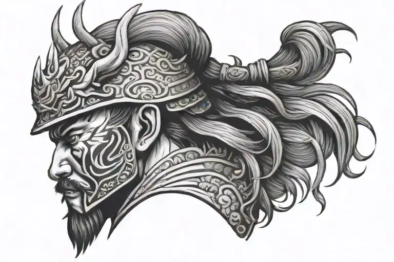 Japaneese Warrior Head Profile Holding