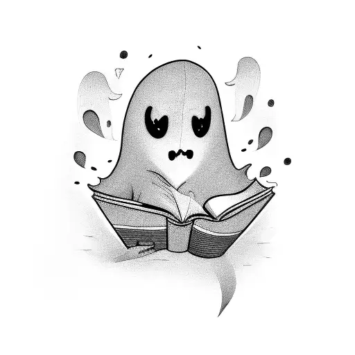 Happy Ghost Reading A Book And Drinking Coffee