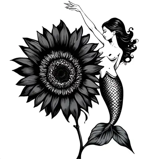 Mermaid Reachng Up To Touch A Sunflower