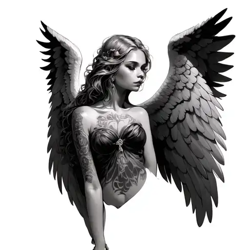 Sexy Pale Nude Girl With Angel Wings