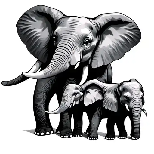 Mama Elephant And 2 Baby Elephant