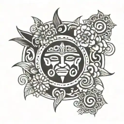 Taino Sun Symbol With Flowers Around It
