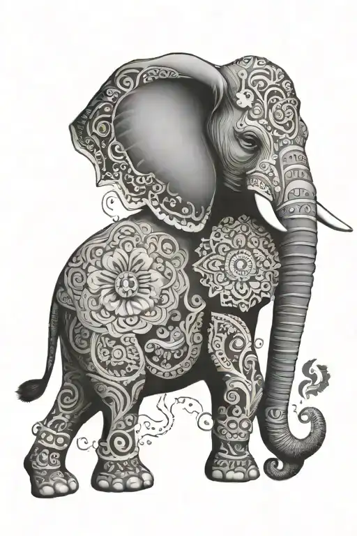 Elephant And Mandala Design Incorporating Elements