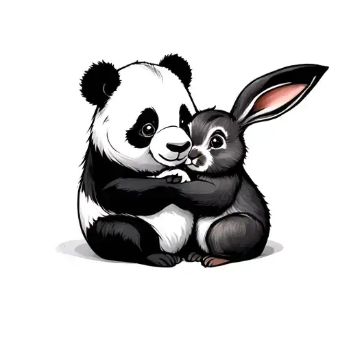 Panda And Rabbit Hug Each Other