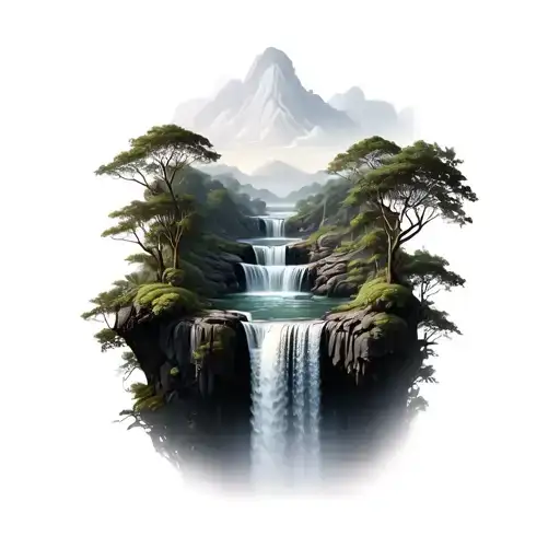 Realistic Waterfall In A Rainforest With Multiple Levels