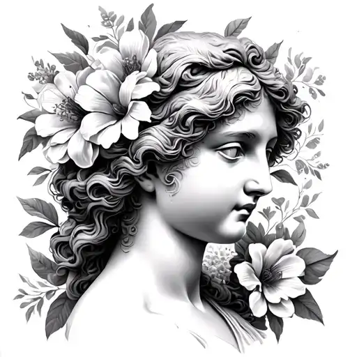 Birth Of Venus De Milo With Flowers Black And Grey Portrait