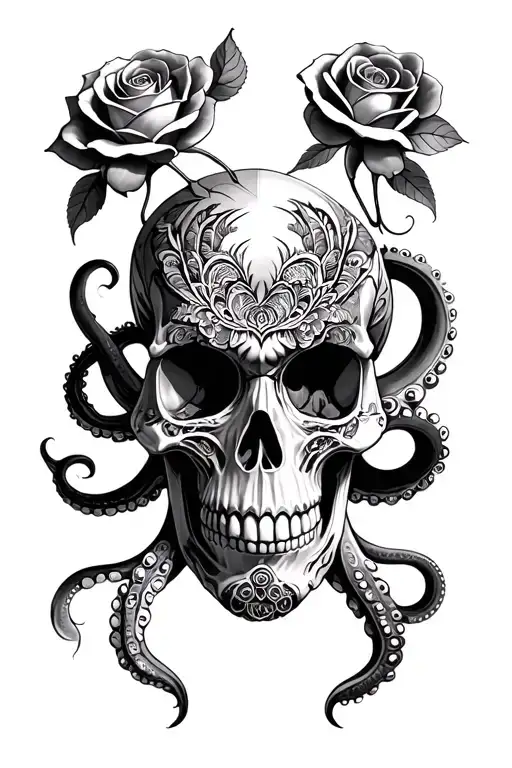 Mandala Rose Skull Octopus