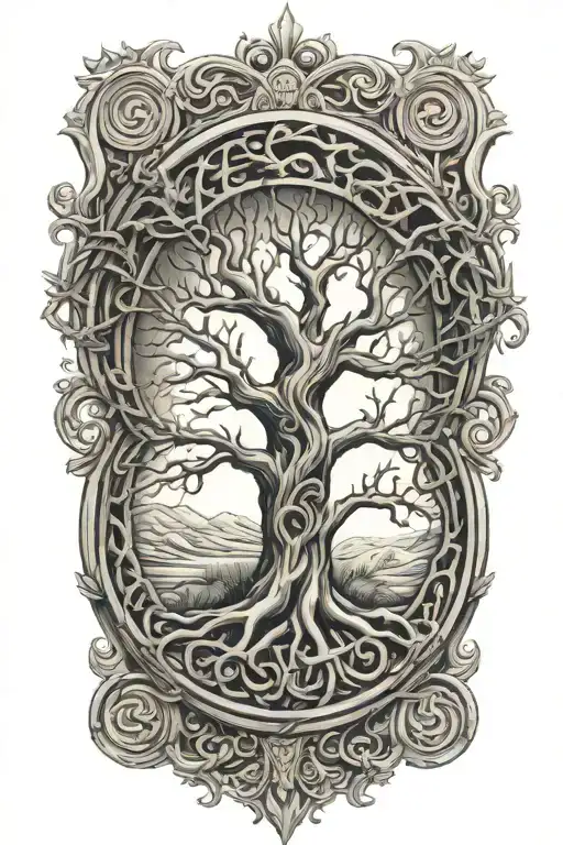 Tree Of Life Interwoven With A Wheel Of Time