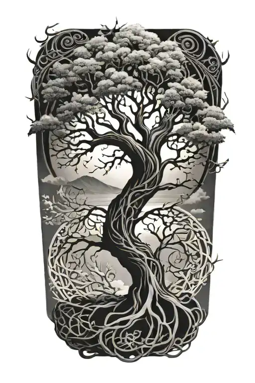 Tree Of Life Interwoven With A Wheel Of Time