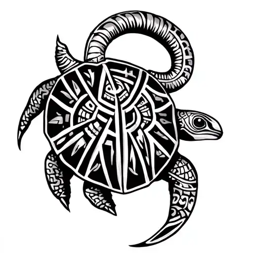 Maori Turtle With Fine Line Aztec Geometric Capricorn
