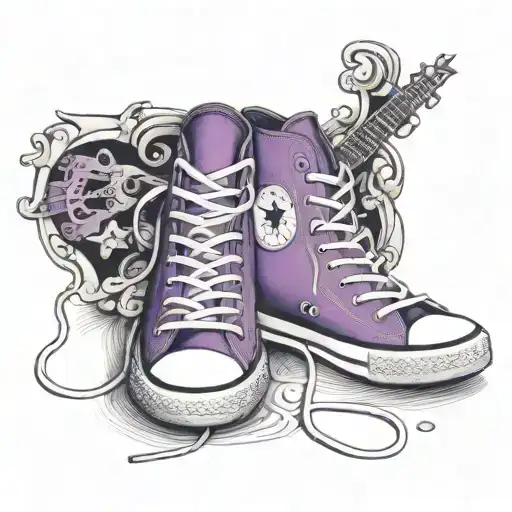 Lespaul Guitar And Converse Shoes Hugging A Purple