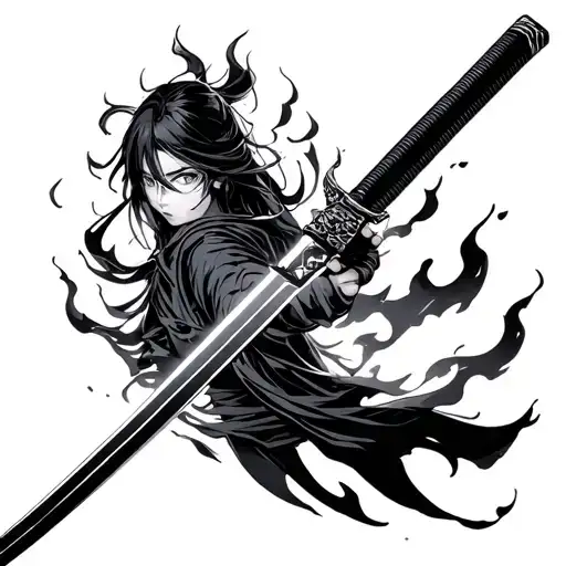 Anime Sketch Neon Colors Katana In Fire