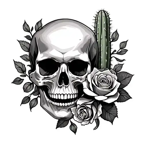 Skull Roses And Cactus
