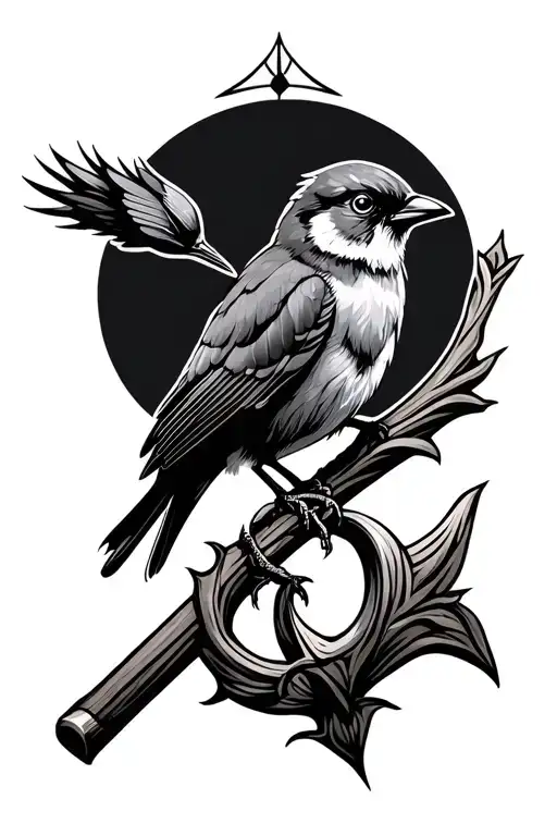 Shepard Staff With Little Song Bird Perched