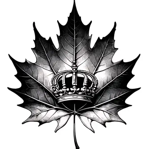 Black And White Maple Leaf With Crown In The Centre Of Leaf