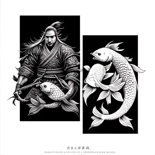 Samurai Warrior And Koi Fish