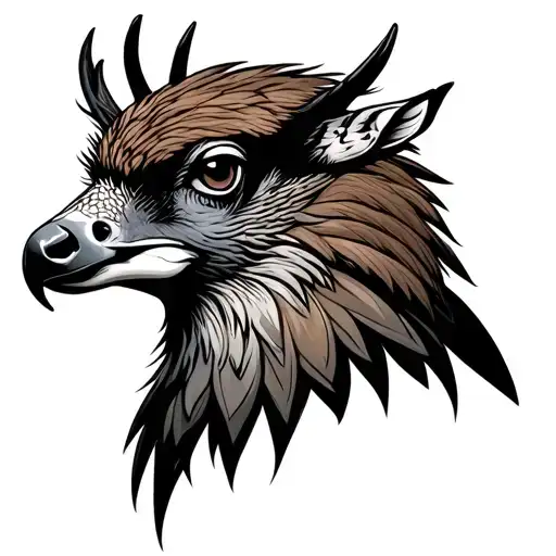 Half Deer Half Hawk Face Profile Holding