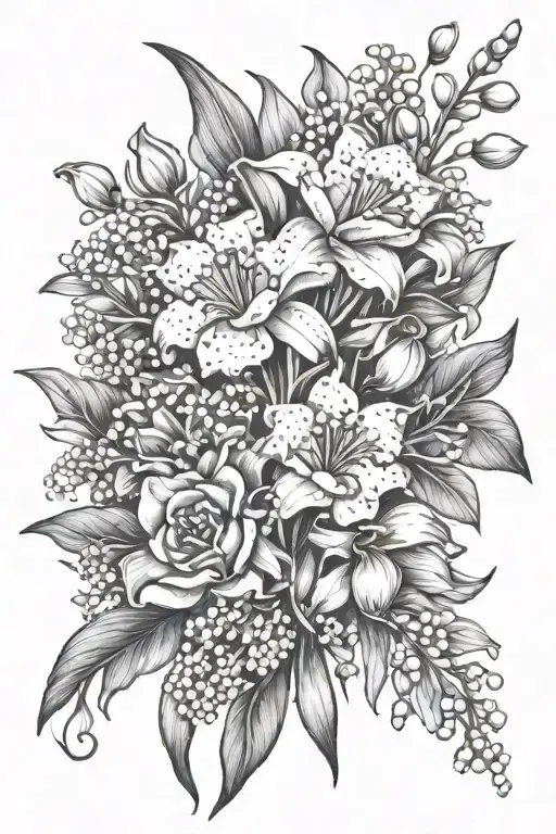 Sketch Marigold And Lily Of The Valley Bouquet