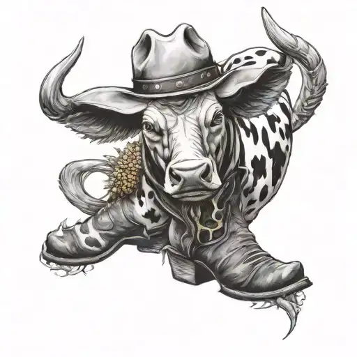 Cow With Devil Corn And A Cowboy Hat And Boots