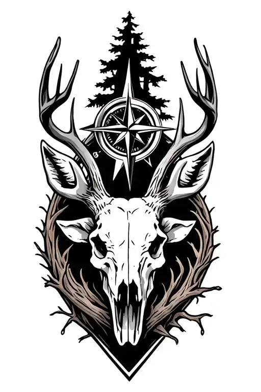 Woods And Compass With Deer Skull No Ears