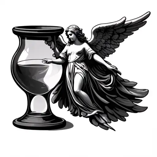 Almost Empty Hour Glass With Angel In The Top