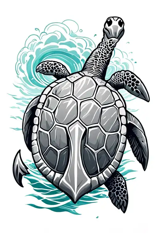 Sea Turtle Anchor Ocean Waves