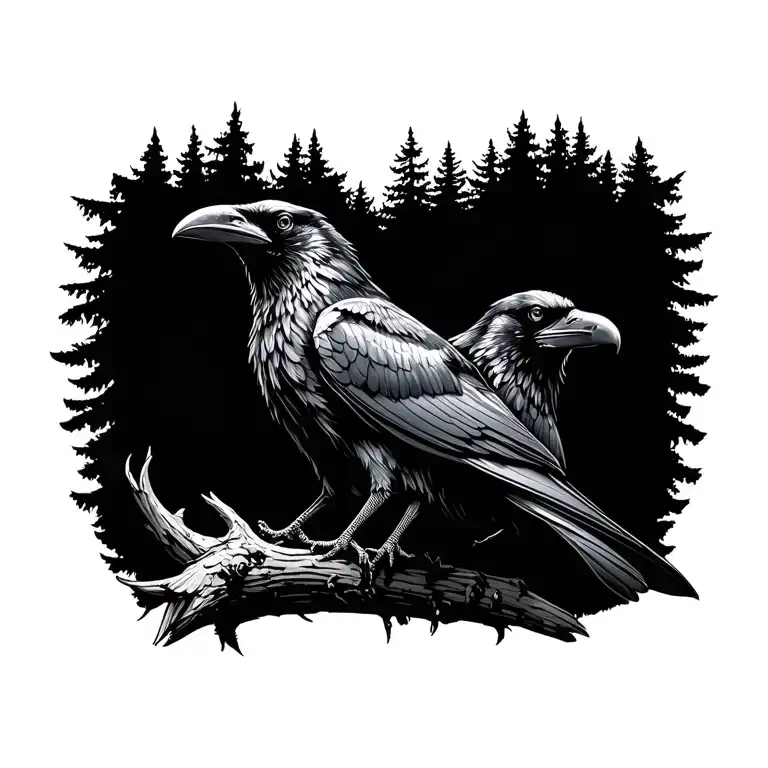 Flock Of Ravens In A Forest
