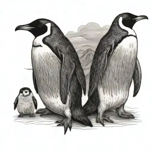 Big Penguin And Little Penguin Holding Hands Reaching