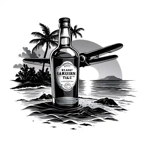 Rum Bottle Beach Sunset Plane