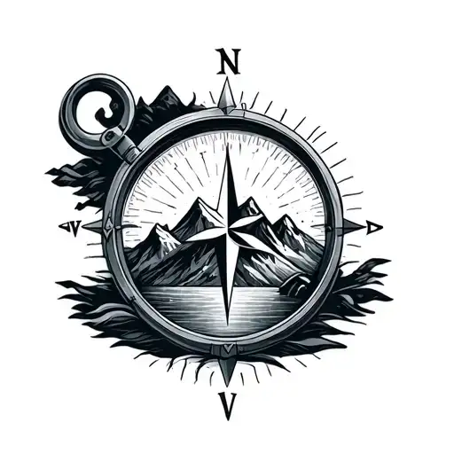 Nordic Compass With Mountains