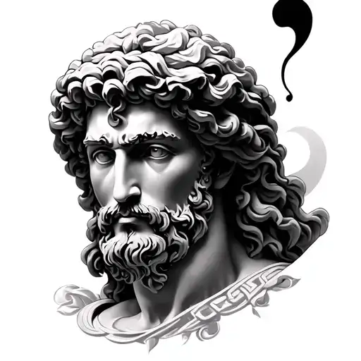 Detailed Greek God Portrait That Incorperates A Semicolon