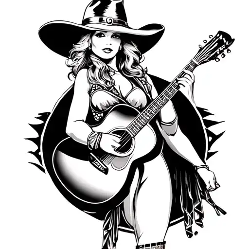 Art Deco Cowgirl With Guitar