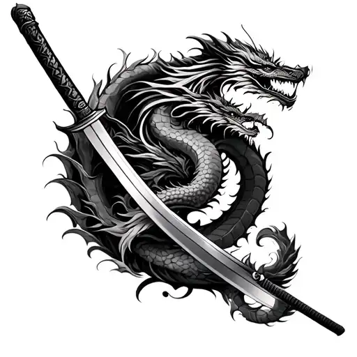 Create Tattoo With Katana For Full Arm With Dragons