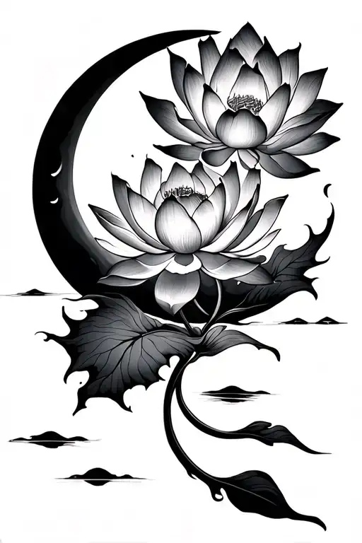 Lotus Blooming In Moon Surrounded