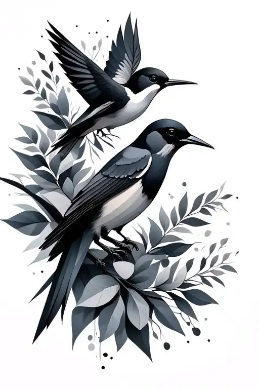 Geometric Abstract Magpie And Hummingbird