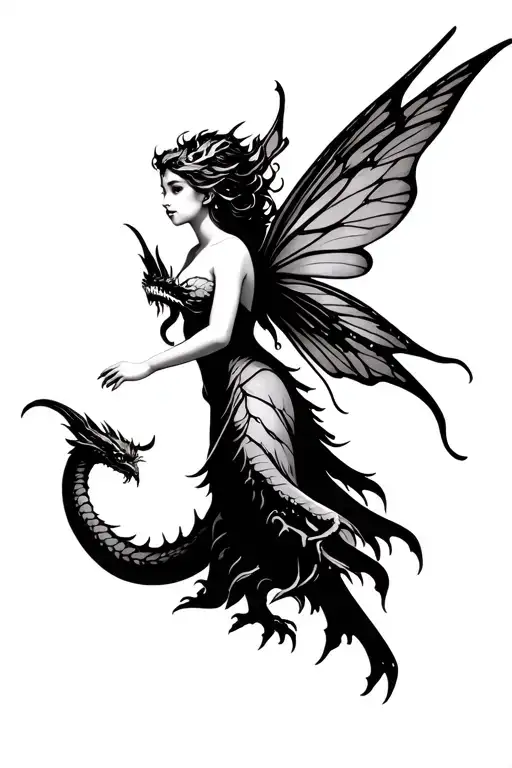 Fairy With Dragon Flying