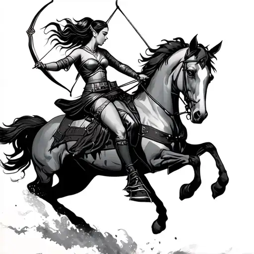 Female Asian Elf Sagittarius Archer Riding Horse Jumping