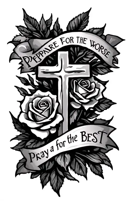 Design A Tattoo That Says Prepare For The Worse Pray For The Best With A Cross And A Rose