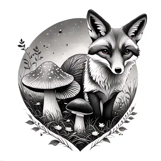 Mushroom And Fox Nature Scene Autumn