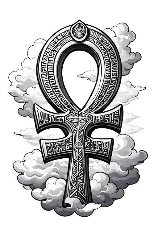 Ankh And Writing With Clouds Surrounding