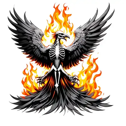 Skeletal Phoenix On Fire Rising
