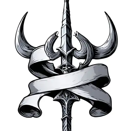 Trident With Memento Mori Scroll Wrapped